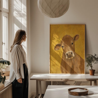 Cow Portrait Canvas Wall Art , Rustic Farmhouse Decor