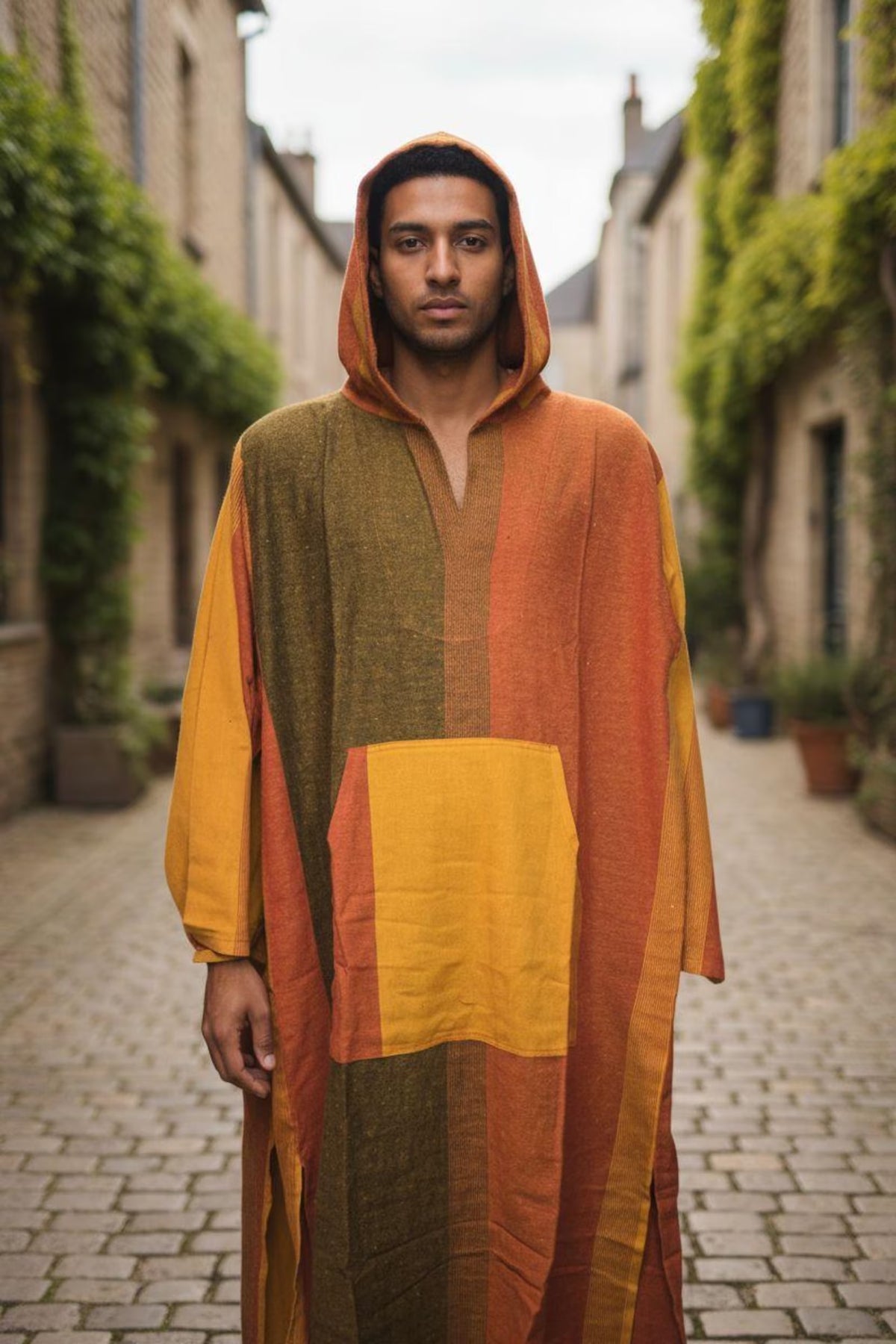 Unisex Boho Cotton Nightshirt with Pocket and Hood Long Sleep Shirt Kaftan