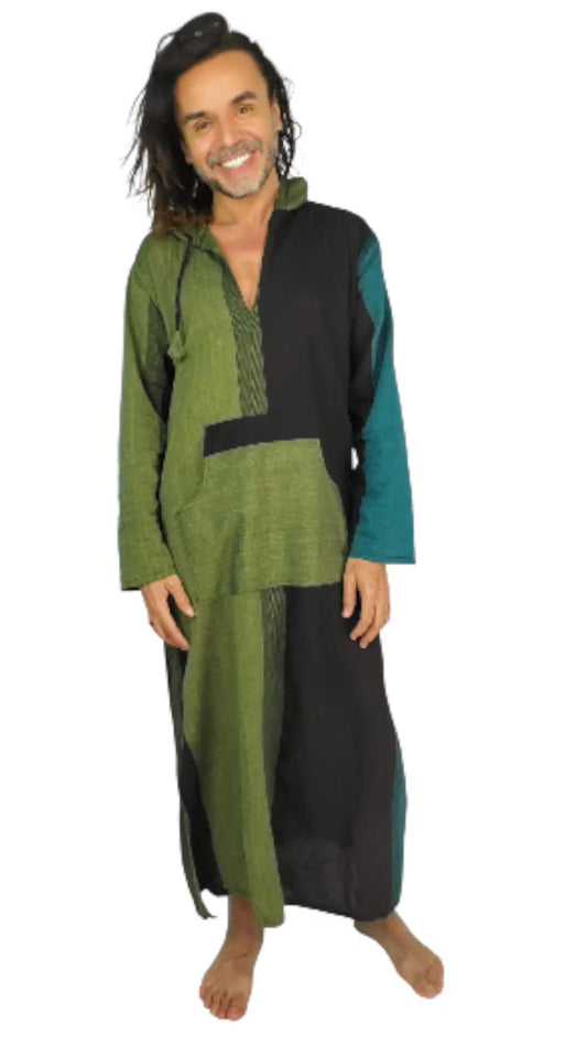 Boho Cotton Nightshirt Unisex Long Sleep Shirt with Pocket and Hood Kaftan