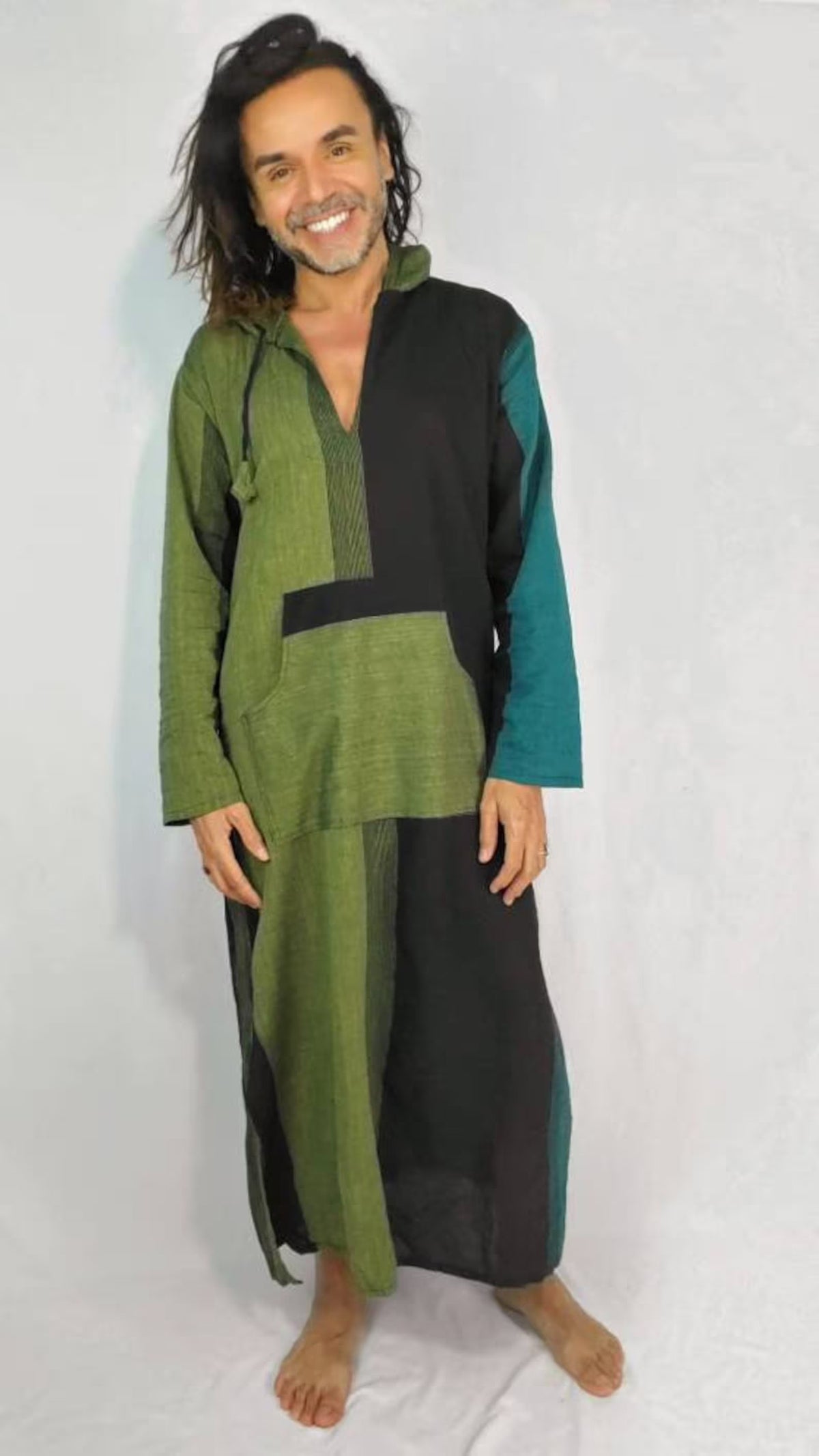 Boho Cotton Nightshirt Unisex Long Sleep Shirt with Pocket and Hood Kaftan