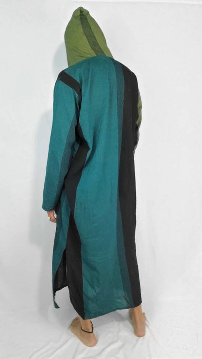 Boho Cotton Nightshirt Unisex Long Sleep Shirt with Pocket and Hood Kaftan