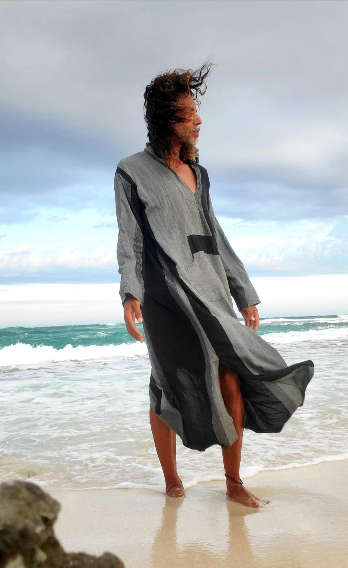 Unisex Nightshirt Cotton Boho Kaftan with Pocket and Hood Sleep Shirt