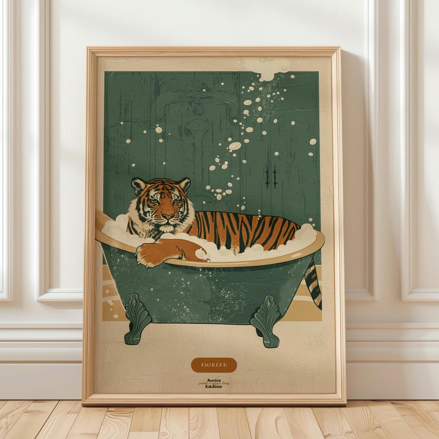 Vintage Tiger Bathroom Canvas , Funny Bathtub Wall Art