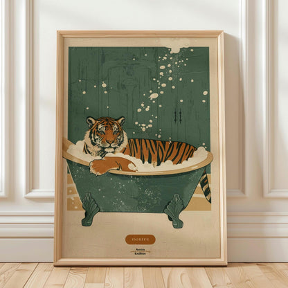Vintage Tiger Bathroom Canvas , Funny Bathtub Wall Art