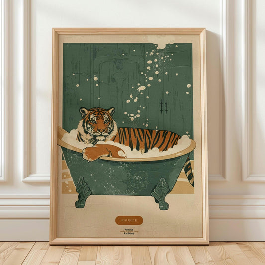 Vintage Tiger Bathroom Canvas , Funny Bathtub Wall Art