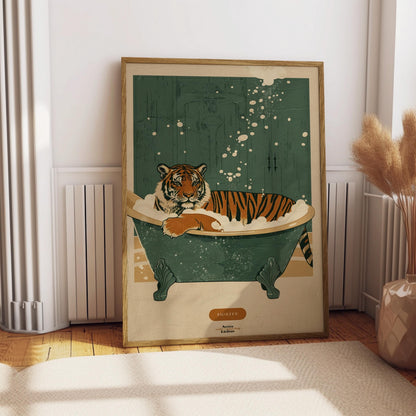 Vintage Tiger Bathroom Canvas , Funny Bathtub Wall Art
