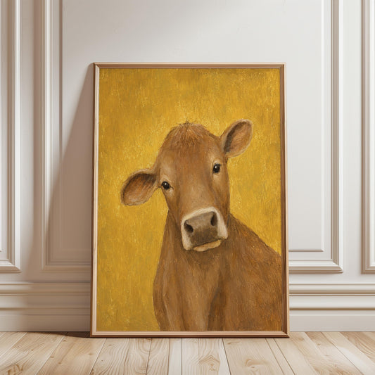 Cow Portrait Canvas Wall Art , Rustic Farmhouse Decor