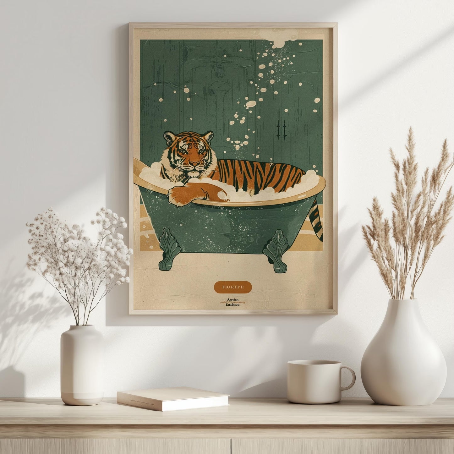 Vintage Tiger Bathroom Canvas , Funny Bathtub Wall Art