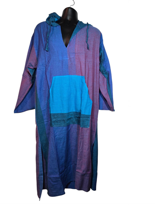 Cotton Nightshirt Unisex Boho Kaftan Sleep Shirt with Hood and Pocket