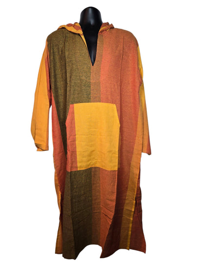 Unisex Boho Cotton Nightshirt with Pocket and Hood Long Sleep Shirt Kaftan