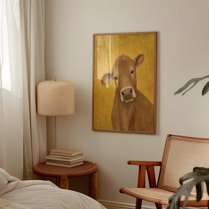 Cow Portrait Canvas Wall Art , Rustic Farmhouse Decor